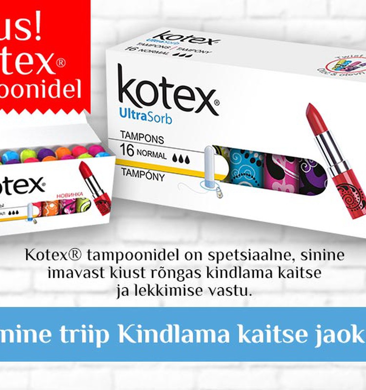 Kotex® tampoonid sinise imavast kiust ribaga kindlamaks kaitseks lekete vastu